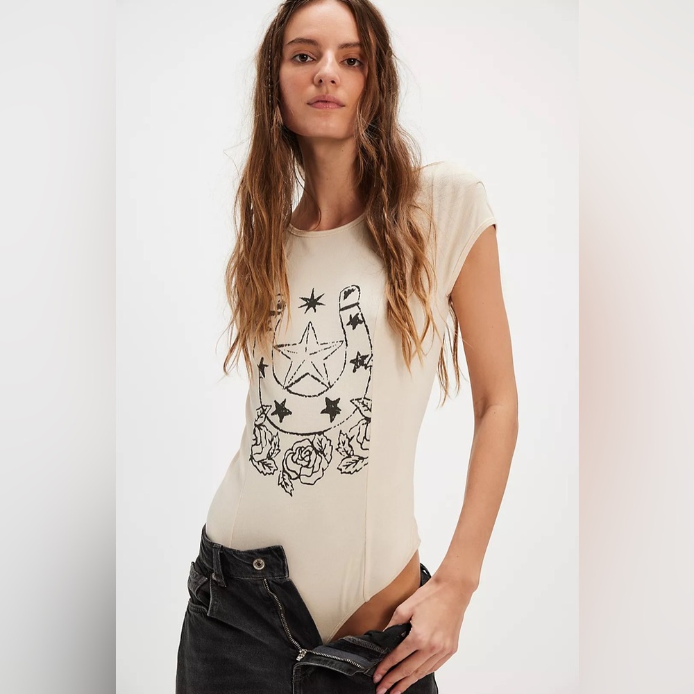 Free People Desert Darling Bodysuit Horseshoe Star Rose - Picture 2 of 4